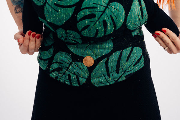 LennyGo Ergonomic Carrier, Baby Size, jacquard weave 78% cotton 22% silk - MONSTERA - URBAN JUNGLE