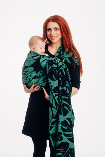Ringsling, Jacquard Weave, with gathered shoulder (78% cotton 22% silk - MONSTERA - URBAN JUNGLE - standard 1.8m
