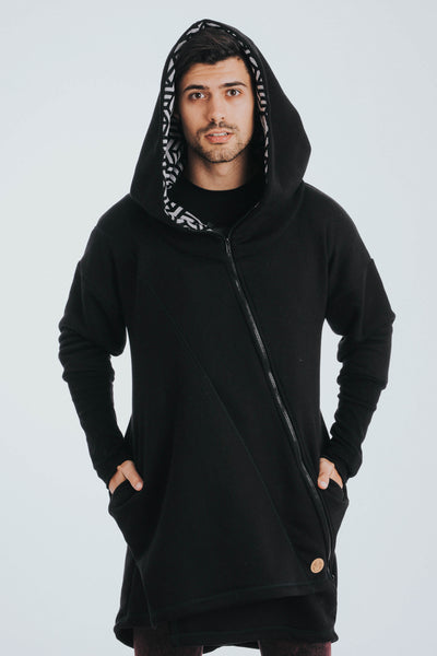 Coat - Asymmetrical Hoodie - Black with Hematite - size XXL